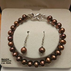 Chocolate pearl Bracelet and Earrings